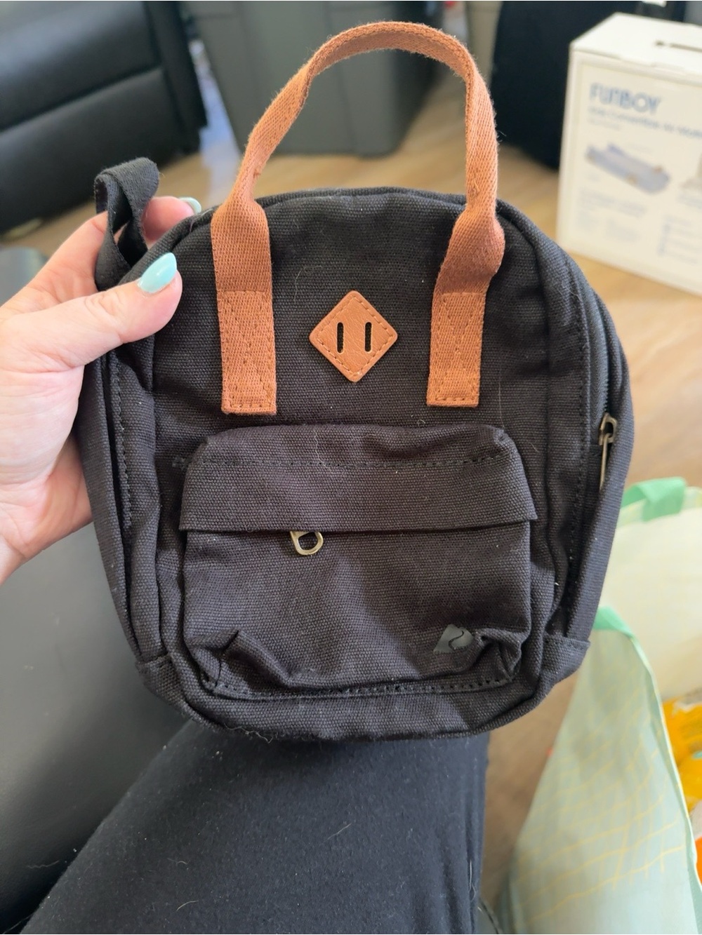 Black Canvas Belt Bag with Tan Accents